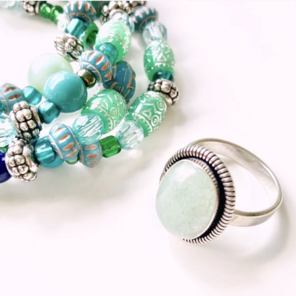 Amazonite Oval Gemstone Ring Silver Size 8 Seafoam Green